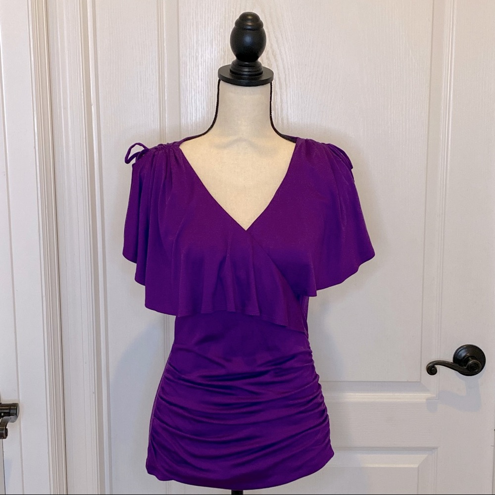 Cache Ruffle Front Top